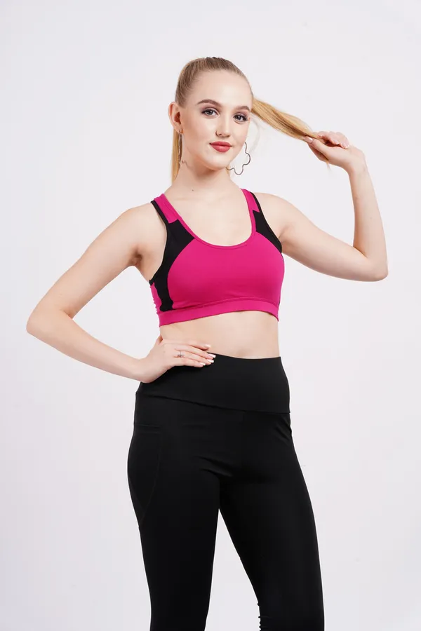 Pink_And_Black_Polyester_Spandex_And_Padding_Premium_Sports_Bra_Padded_For_Women