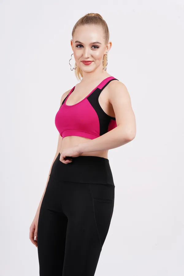 Pink_And_Black_Polyester_Spandex_And_Padding_Premium_Sports_Bra_Padded_For_Women