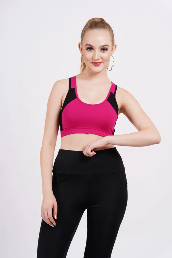 Pink_And_Black_Polyester_Spandex_And_Padding_Premium_Sports_Bra_Padded_For_Women
