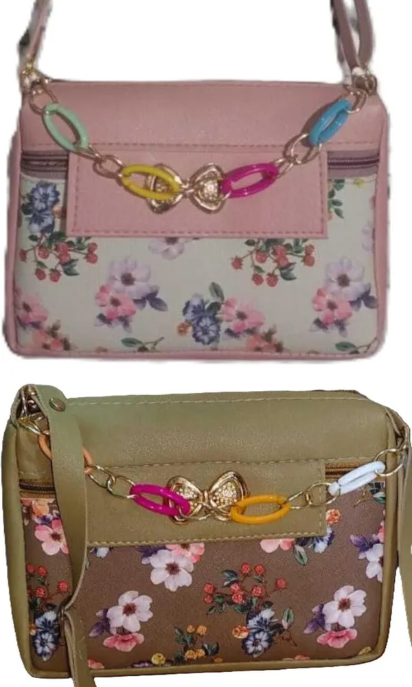Pink_And_Khaki_PU_Sling_Bag_For_Women_Pack_Of_2