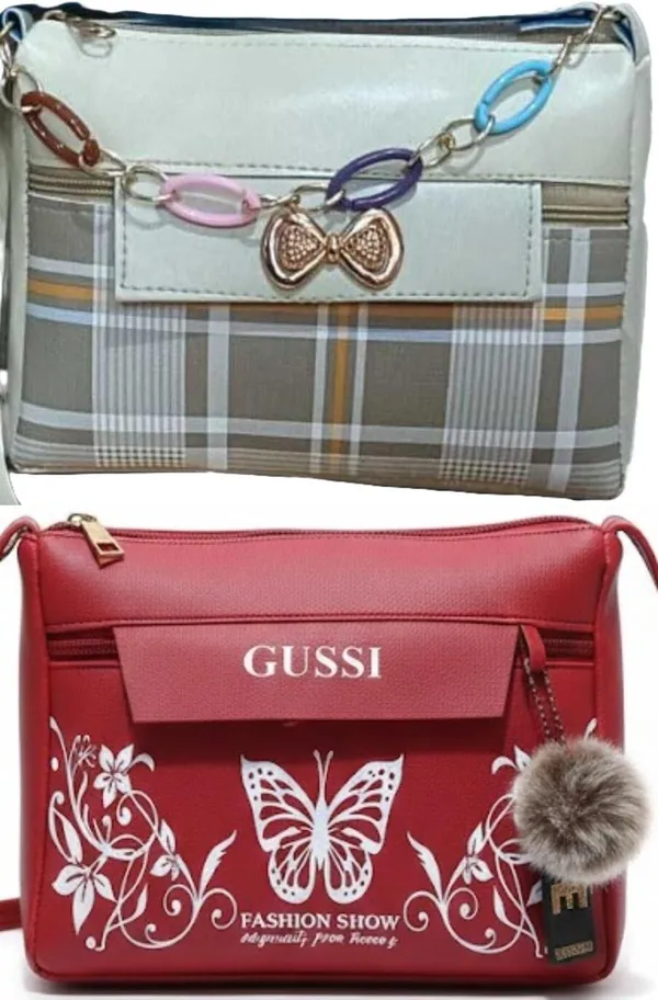 White_And_Maroon_PU_Sling_Bag_For_Women_Pack_Of_2