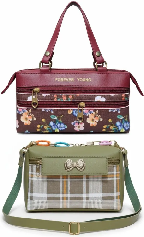 Green_And_Tan_PU_Sling_Bag_For_Women_Pack_Of_2