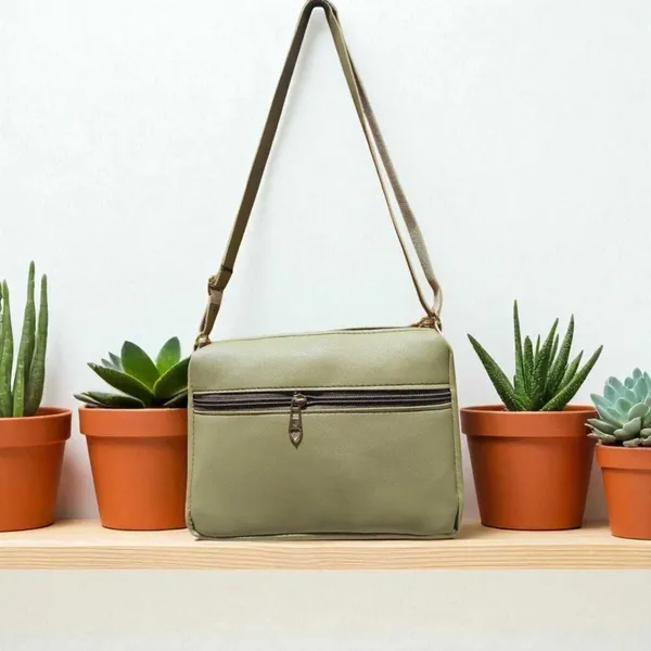 Khaki_And_Green_PU_Sling_Bag_For_Women_Pack_Of_2
