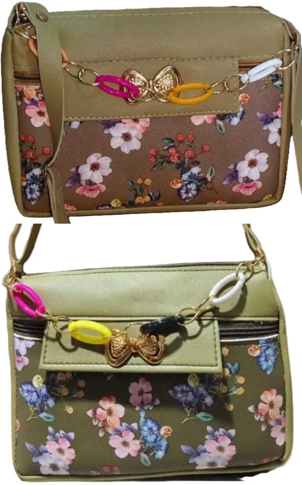 Khaki_And_Green_PU_Sling_Bag_For_Women_Pack_Of_2