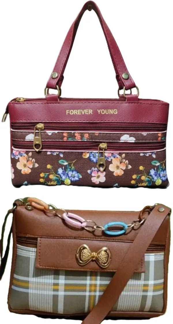Khaki_And_Pink_PU_Sling_Bag_For_Women_Pack_Of_2