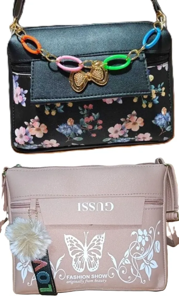Khaki_And_PUrple_PU_Sling_Bag_For_Women_Pack_Of_2
