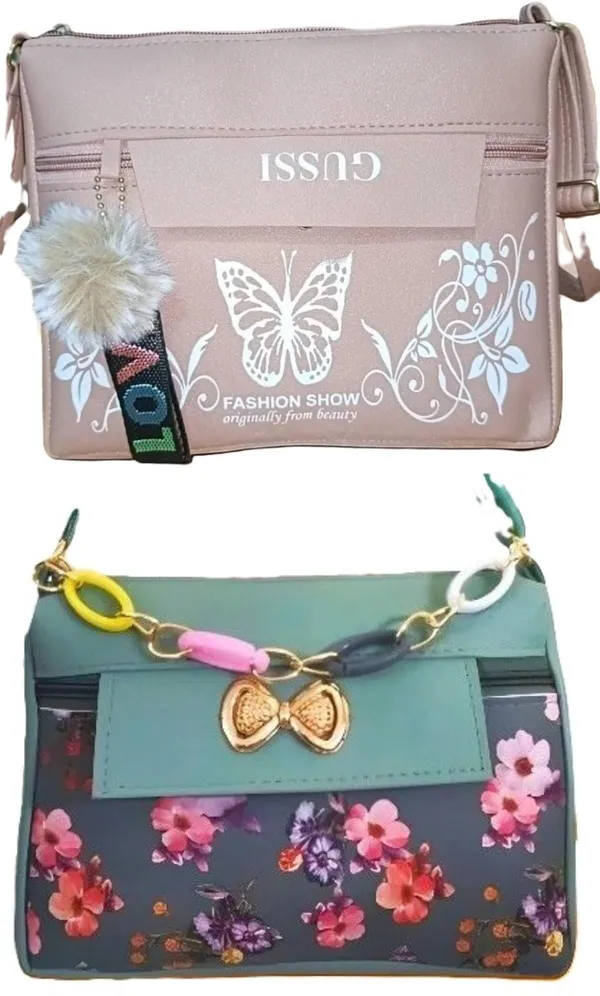 White_And_PUrple_PU_Sling_Bag_For_Women_Pack_Of_2