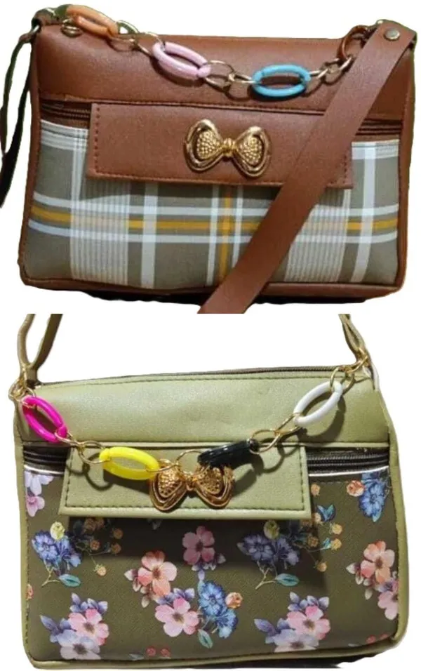 White_And_Khaki_PU_Sling_Bag_For_Women_Pack_Of_2