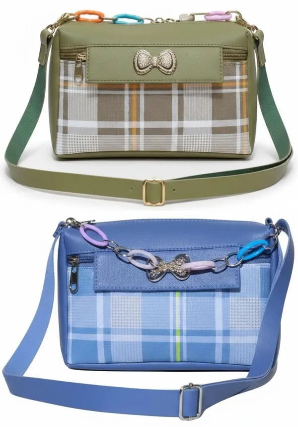 Green_And_Khaki_PU_Sling_Bag_For_Women_Pack_Of_2