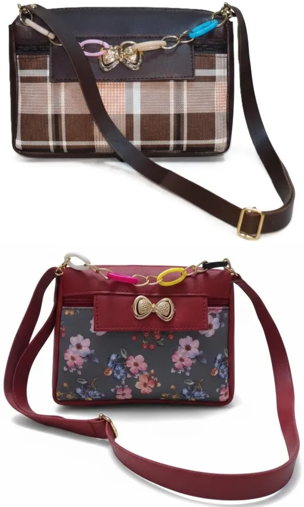 Tan_And_Maroon_PU_Sling_Bag_For_Women_Pack_Of_2