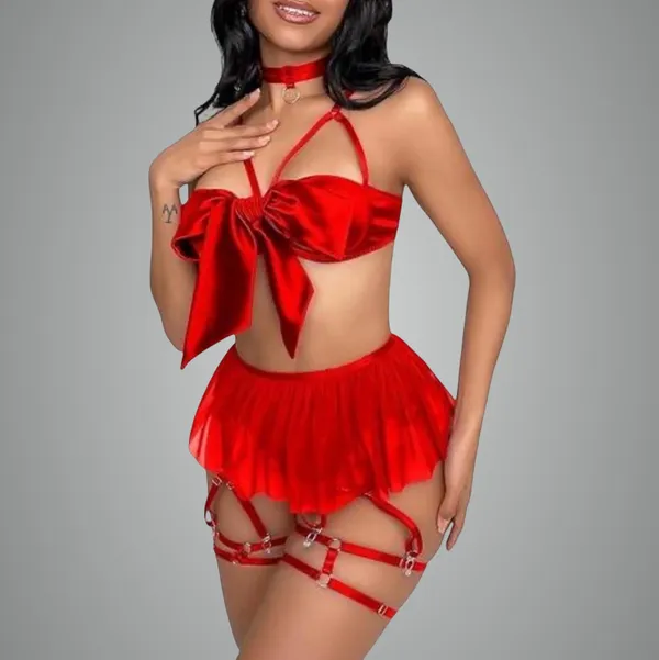 Red_Satin_Bow_Lingerie_Set_With_Garter_Belt_-_3_Piece_Intimate_Wear