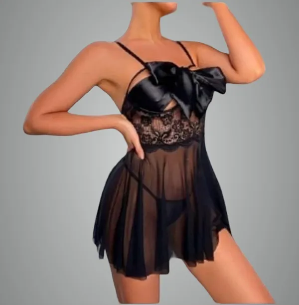 Black_Women'S_Satin_Babydoll_Nightdress_With_Lace_Detail
