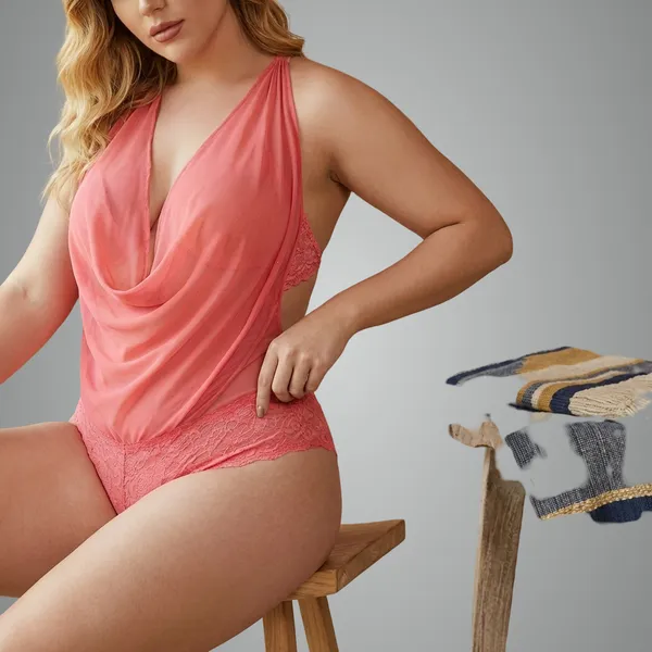 Coral_Pink_Lace_Trim_Halter_Bodysuit_Lingerie
