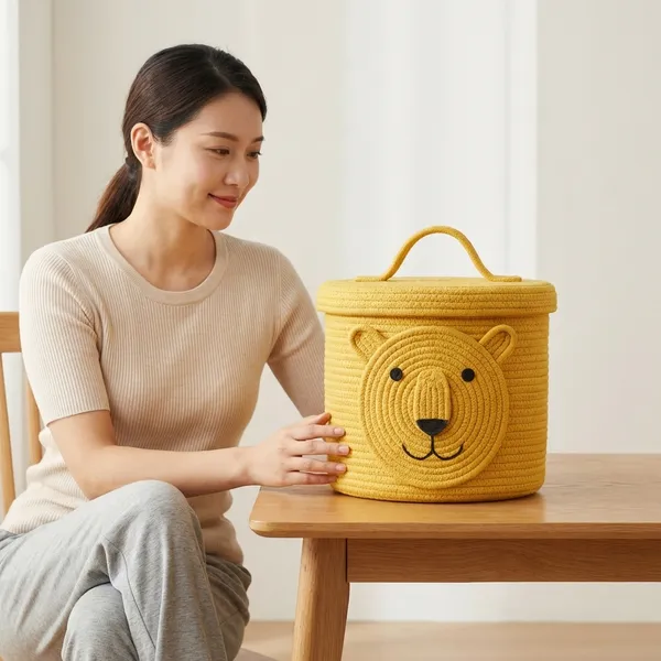 Yellow_And_Beige_Jute_Storage_Basket_For_Home_Storage