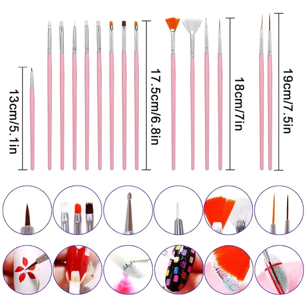 First_Try_Nail_Art_Painting_Brush_Set_|_Acrylic_Uv_&_Poly_Extension_Gel_Drawing_Polish_Brush_Tool_Kit_|_Tips_Builder_Design_Dotting_Brushes_Diy_|_Nail_Art_Decoration_Accessories_15_Pcs._(Pink)