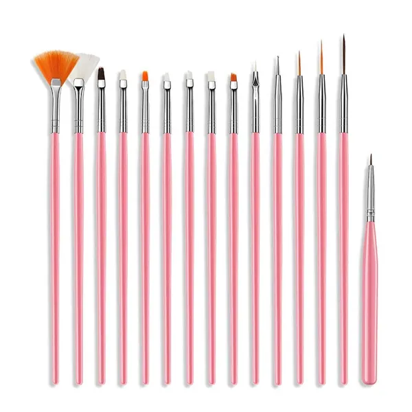 First_Try_Nail_Art_Painting_Brush_Set_|_Acrylic_Uv_&_Poly_Extension_Gel_Drawing_Polish_Brush_Tool_Kit_|_Tips_Builder_Design_Dotting_Brushes_Diy_|_Nail_Art_Decoration_Accessories_15_Pcs._(Pink)