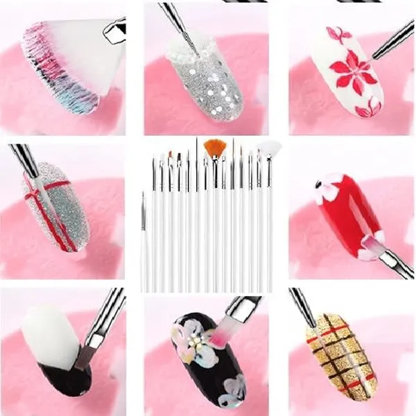 First_Try_Nail_Art_Painting_Brush_Set_|_Acrylic_Uv_&_Poly_Extension_Gel_Drawing_Polish_Brush_Tool_Kit_|_Tips_Builder_Design_Dotting_Brushes_Diy_|_Nail_Art_Decoration_Accessories_15_Pcs._(Pink)