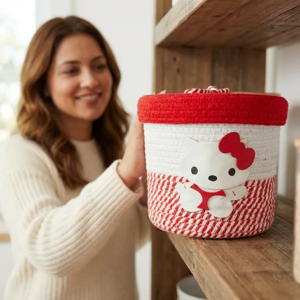 Red_And_White_Jute_Storage_Basket_For_Home_Storage