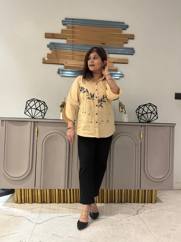 Yellow_cotton_Embroidered_Shirt_For_Women