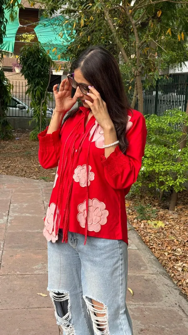 Red_cotton_Embroidered_Shirt_For_Women