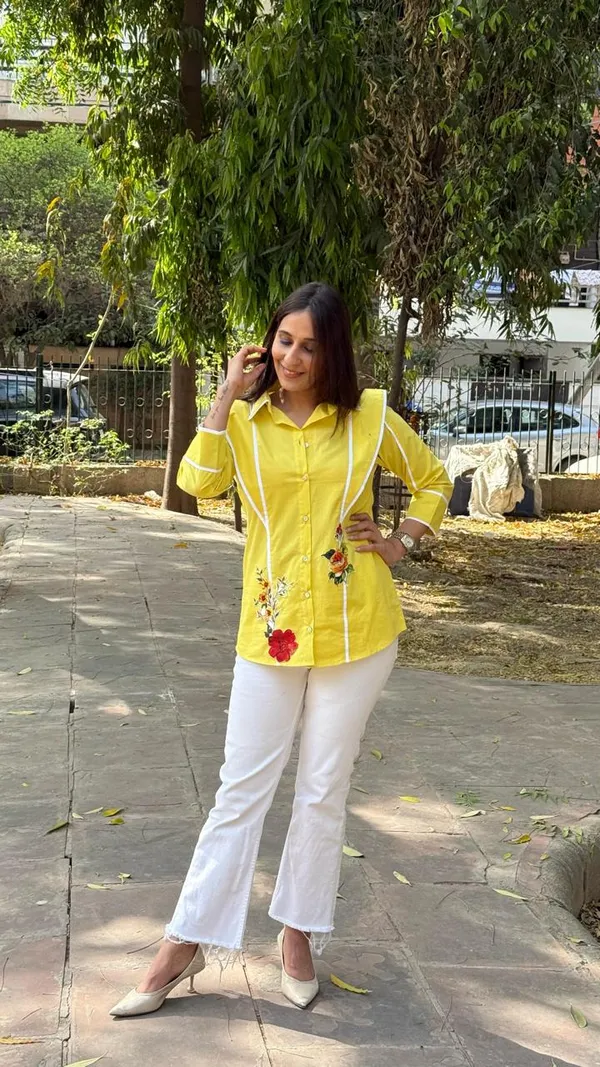 Yellow_cotton_Button-Down_Shirt_For_Women
