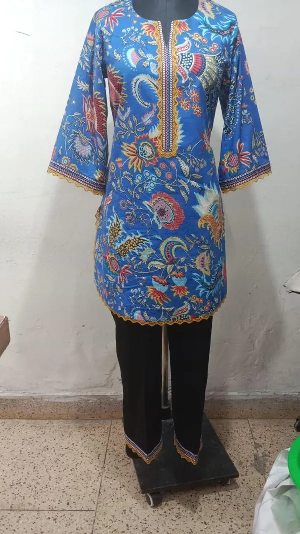Blue_cotton_Kurti_With_Pants_Set_For_Women