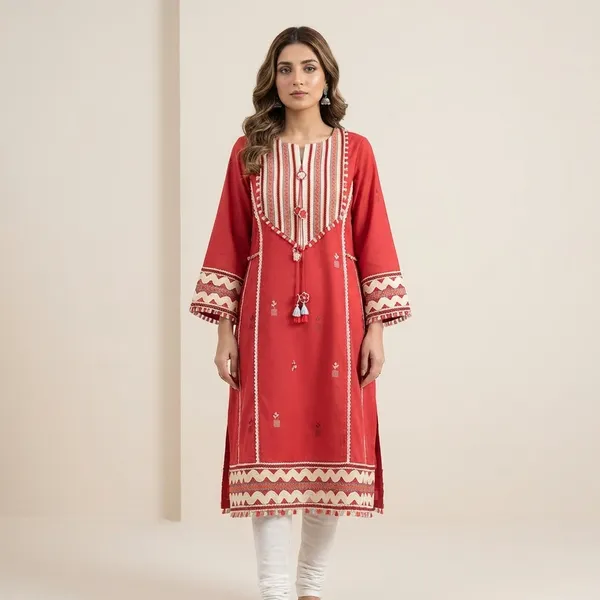 Red_cotton_Ethnic_Kurta_For_Women