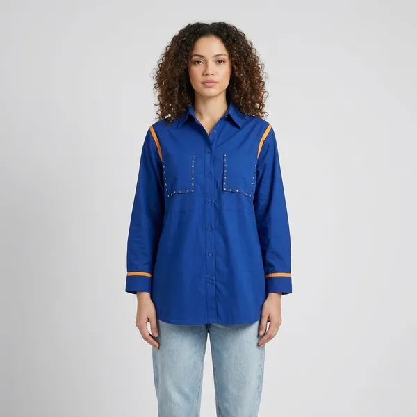 Blue_cotton_Studded_Shirt_For_Women
