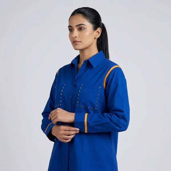 Blue_cotton_Studded_Shirt_For_Women
