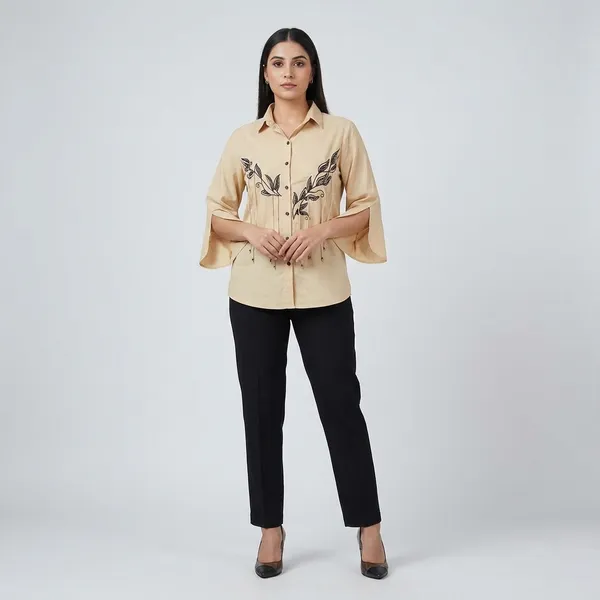 Yellow_cotton_Embroidered_Shirt_For_Women