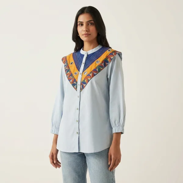 Light_blue_Cotton_Embroidered_Shirt_For_Women