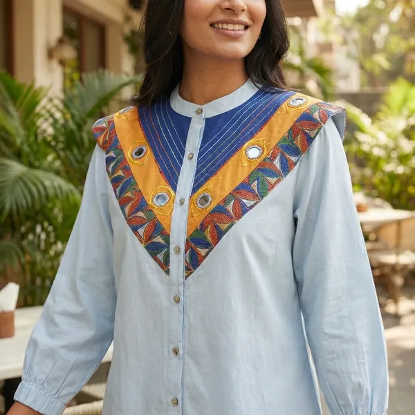 Light_blue_Cotton_Embroidered_Shirt_For_Women