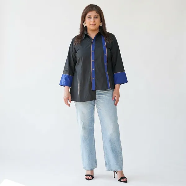 Black_cotton_Contrast_Trim_Shirt_For_Women