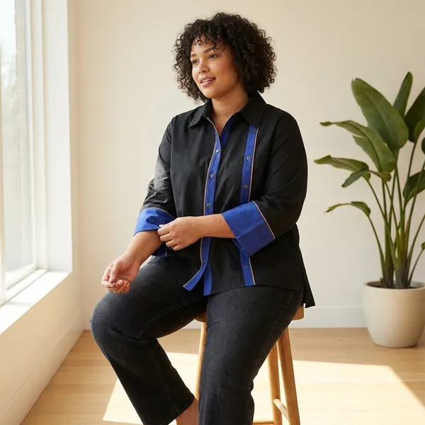 Black_cotton_Contrast_Trim_Shirt_For_Women