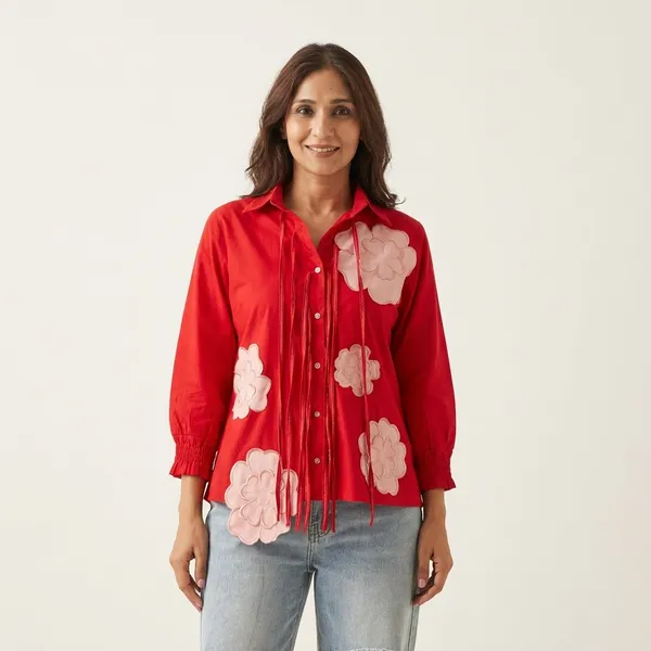 Red_cotton_Embroidered_Shirt_For_Women