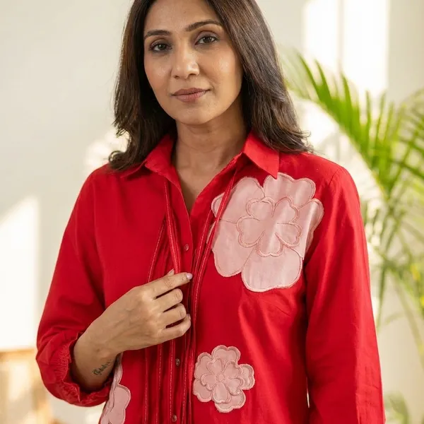 Red_cotton_Embroidered_Shirt_For_Women