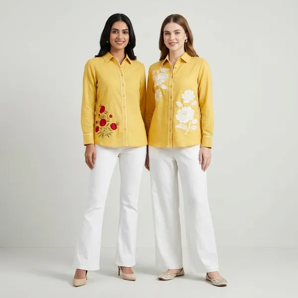 Yellow_cotton_Button-Down_Shirt_For_Women