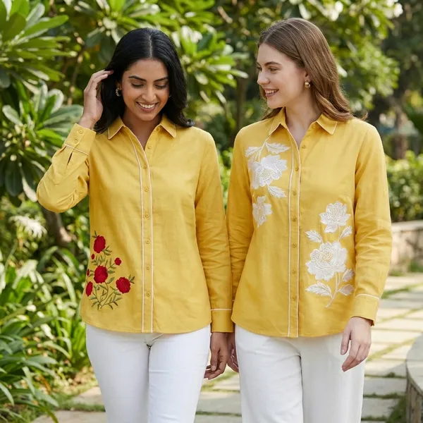 Yellow_cotton_Button-Down_Shirt_For_Women