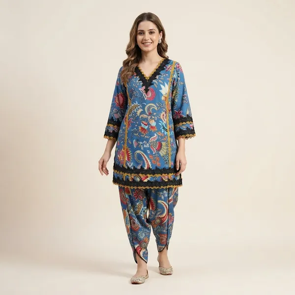 Multicolour_cotton_Ethnic_Kurta_Set_For_Women