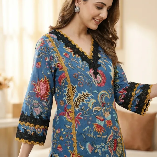 Multicolour_cotton_Ethnic_Kurta_Set_For_Women