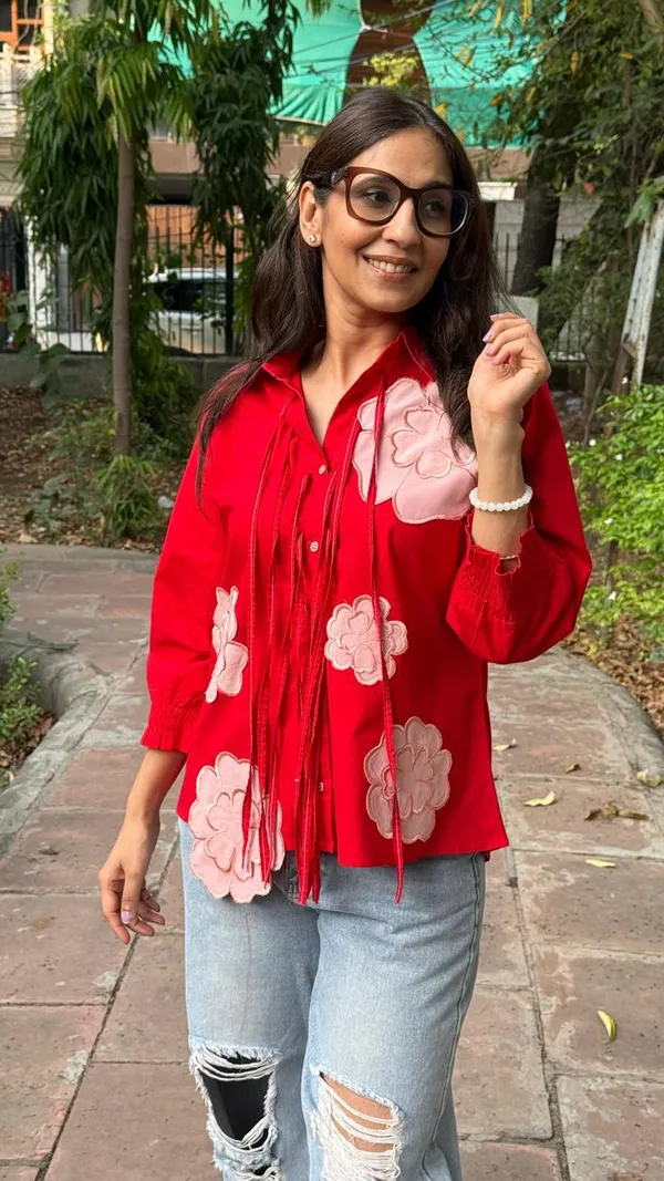 Red_cotton_Embroidered_Shirt_For_Women