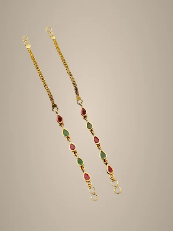 Women_Traditional_Gold_Plated_Multicolor_Teardrop_Stone_Kan_Chain_Double_Chain_Ear_To_Earring_Sahara_Bridal_Festive_Wear_Imitation_Jewellery
