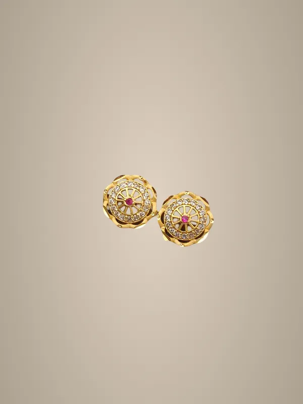 Traditional_Gold-Plated_Circular_Stud_Earrings_with_Pink_Stone_and_Intricate_Design
