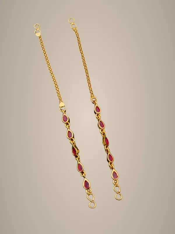 Gold-Toned_Ruby_Red_Stone_Ear_Chain_Danglers