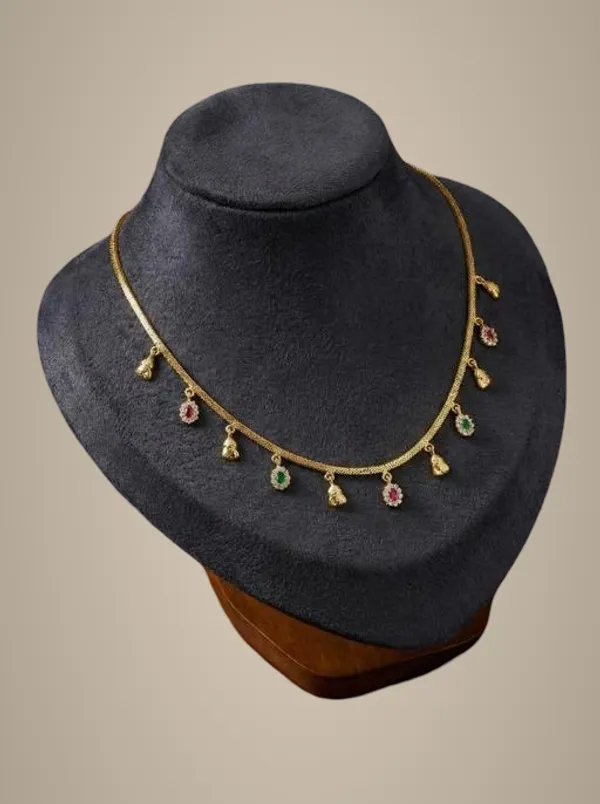 Fancy_Gold_Plated_2_Line_Box_Chain_Necklace_With_Ruby_Green_Crystal_Diamond_Look_Pendant_Micro_Gold_Polish_Daily_Wear_Brass_Necklace_For_Women_Girls