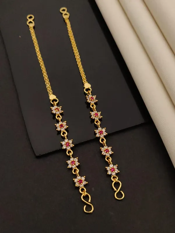 Gold-Toned_Floral_Ear_Chain_with_Pink_&_White_Stones