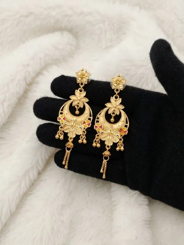 Elegant_Gold_Plated_Floral_Chandbali_Earrings_For_Women_Traditional_Ethnic_Long_Dangle_Earrings_With_Meenakari_Work_Party_Wedding_Festive_Jewellery