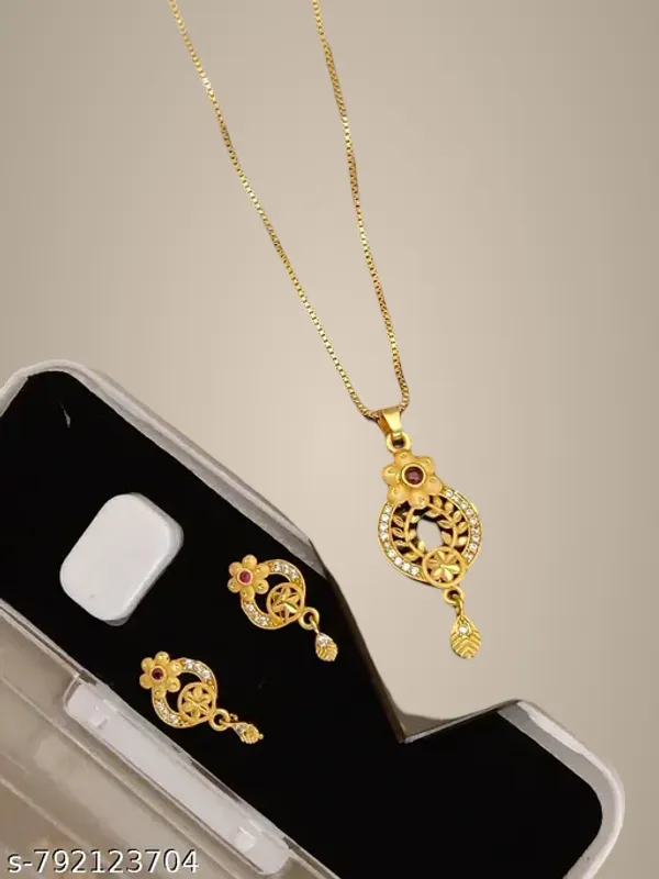 Premium_Gold_Plated_Floral_Circle_Pendant_Set_For_Women_Cz_Ruby_Stone_Studded_Chain_Necklace_With_Matching_Earrings_Ethnic_Wedding_Wear_Jewellery