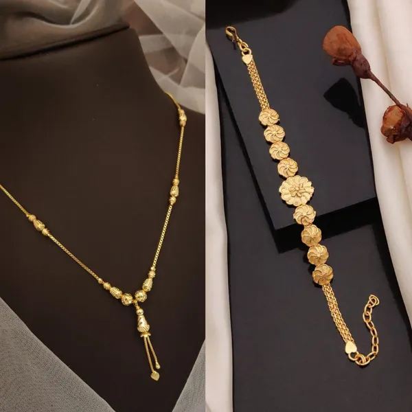 Micro_Gold_Plated_Cnc_Dokiya_And_Bracelet_Combo_Set_0_8mm_Box_Chain_Fancy_Mangalsutra_Style_Necklace_Hand_Bracelet_Jewellery_For_Women_Daily_Wear_Traditional_Gold_Look_Set