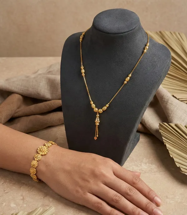 Micro_Gold_Plated_Cnc_Dokiya_And_Bracelet_Combo_Set_0_8mm_Box_Chain_Fancy_Mangalsutra_Style_Necklace_Hand_Bracelet_Jewellery_For_Women_Daily_Wear_Traditional_Gold_Look_Set